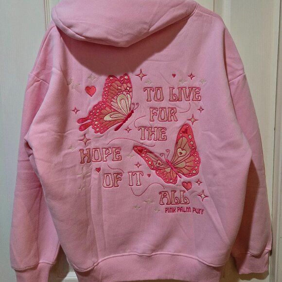 Pink Palm Puff Hoodie "To Live For the Hope of it All" in Pink - Size L - BNWT - Picture 6 of 10
